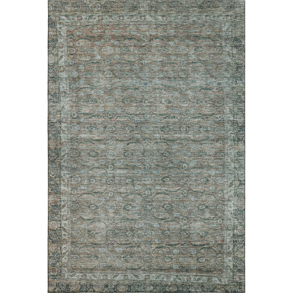 HomeRoots 5' X 8' Teal and Gray Oriental Area Rug - Durable, Washable, UV-Protected, Perfect for Any Room! 700573