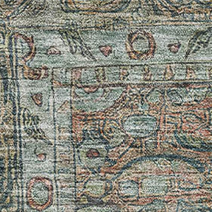 HomeRoots 5' X 8' Teal and Gray Oriental Area Rug - Durable, Washable, UV-Protected, Perfect for Any Room! 700573