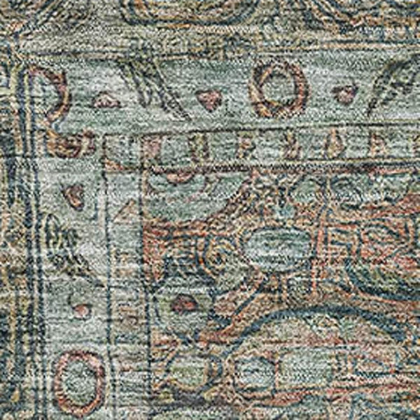 HomeRoots 5' X 8' Teal and Gray Oriental Area Rug - Durable, Washable, UV-Protected, Perfect for Any Room! 700573