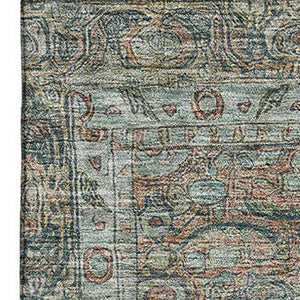 HomeRoots 5' X 8' Teal and Gray Oriental Area Rug - Durable, Washable, UV-Protected, Perfect for Any Room! 700573