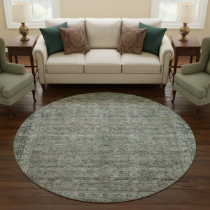 HomeRoots 8' Teal and Gray Oriental Round Rug - Stain Resistant, UV Protected, Soft and Stylish for Any Room 700574