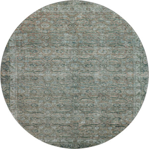 HomeRoots 8' Teal and Gray Oriental Round Rug - Stain Resistant, UV Protected, Soft and Stylish for Any Room 700574