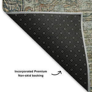 HomeRoots 8' Teal and Gray Oriental Round Rug - Stain Resistant, UV Protected, Soft and Stylish for Any Room 700574