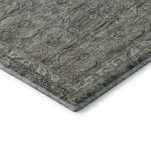 HomeRoots 8' Teal and Gray Oriental Round Rug - Stain Resistant, UV Protected, Soft and Stylish for Any Room 700574
