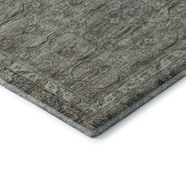 HomeRoots 8' Teal and Gray Oriental Round Rug - Stain Resistant, UV Protected, Soft and Stylish for Any Room 700574