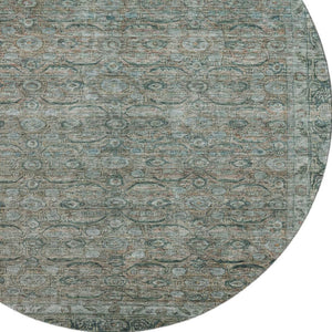 HomeRoots 8' Teal and Gray Oriental Round Rug - Stain Resistant, UV Protected, Soft and Stylish for Any Room 700574
