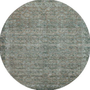 HomeRoots 8' Teal and Gray Oriental Round Rug - Stain Resistant, UV Protected, Soft and Stylish for Any Room 700574