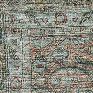 HomeRoots 9' Teal and Gray Oriental Area Rug - Washable, Stain Resistant, UV Protected for High-Traffic Spaces 700576