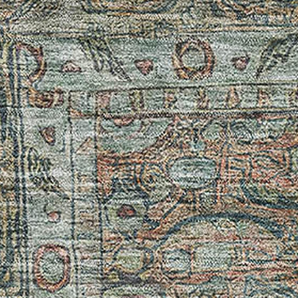 HomeRoots 9' Teal and Gray Oriental Area Rug - Washable, Stain Resistant, UV Protected for High-Traffic Spaces 700576