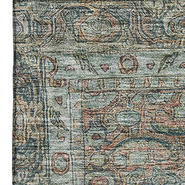 HomeRoots 9' Teal and Gray Oriental Area Rug - Washable, Stain Resistant, UV Protected for High-Traffic Spaces 700576