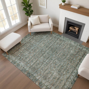 HomeRoots 10' X 14' Teal and Gray Oriental Area Rug - Soft, Durable, Stain-Resistant with UV Protection for Homes 700577