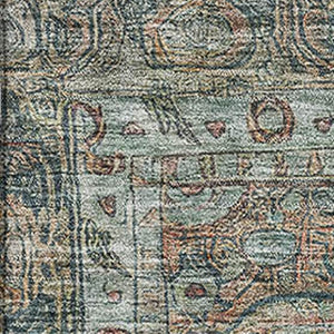 HomeRoots 10' X 14' Teal and Gray Oriental Area Rug - Soft, Durable, Stain-Resistant with UV Protection for Homes 700577