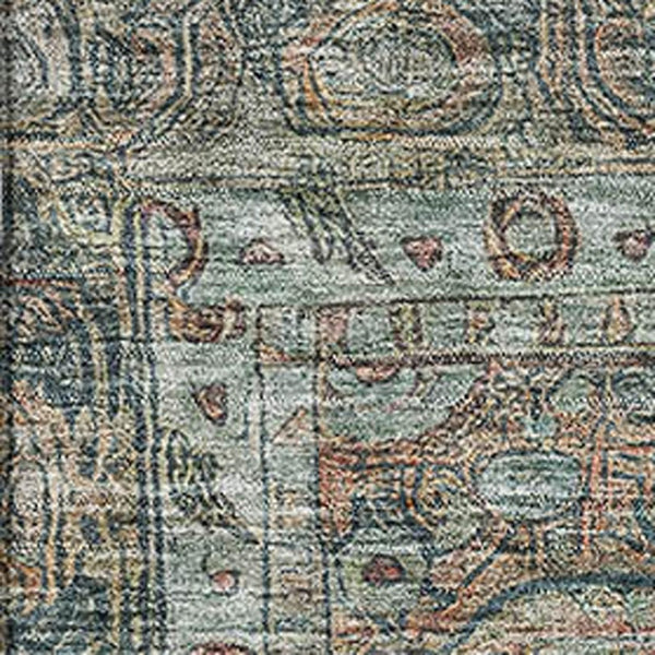 HomeRoots 10' X 14' Teal and Gray Oriental Area Rug - Soft, Durable, Stain-Resistant with UV Protection for Homes 700577