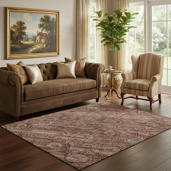 HomeRoots 5' X 8' Terra Cotta & Rust Oriental Washable Area Rug – UV Protected, Stain Resistant & Stylish 700579