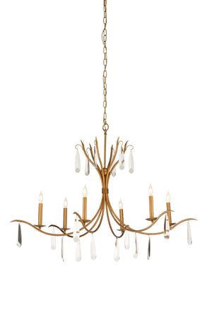 Chelsea House Giulia Italian Chandelier With Antique Gold Frame, 6 Candle Arms & Large Crystal Drops, Luxurious Glow 70058