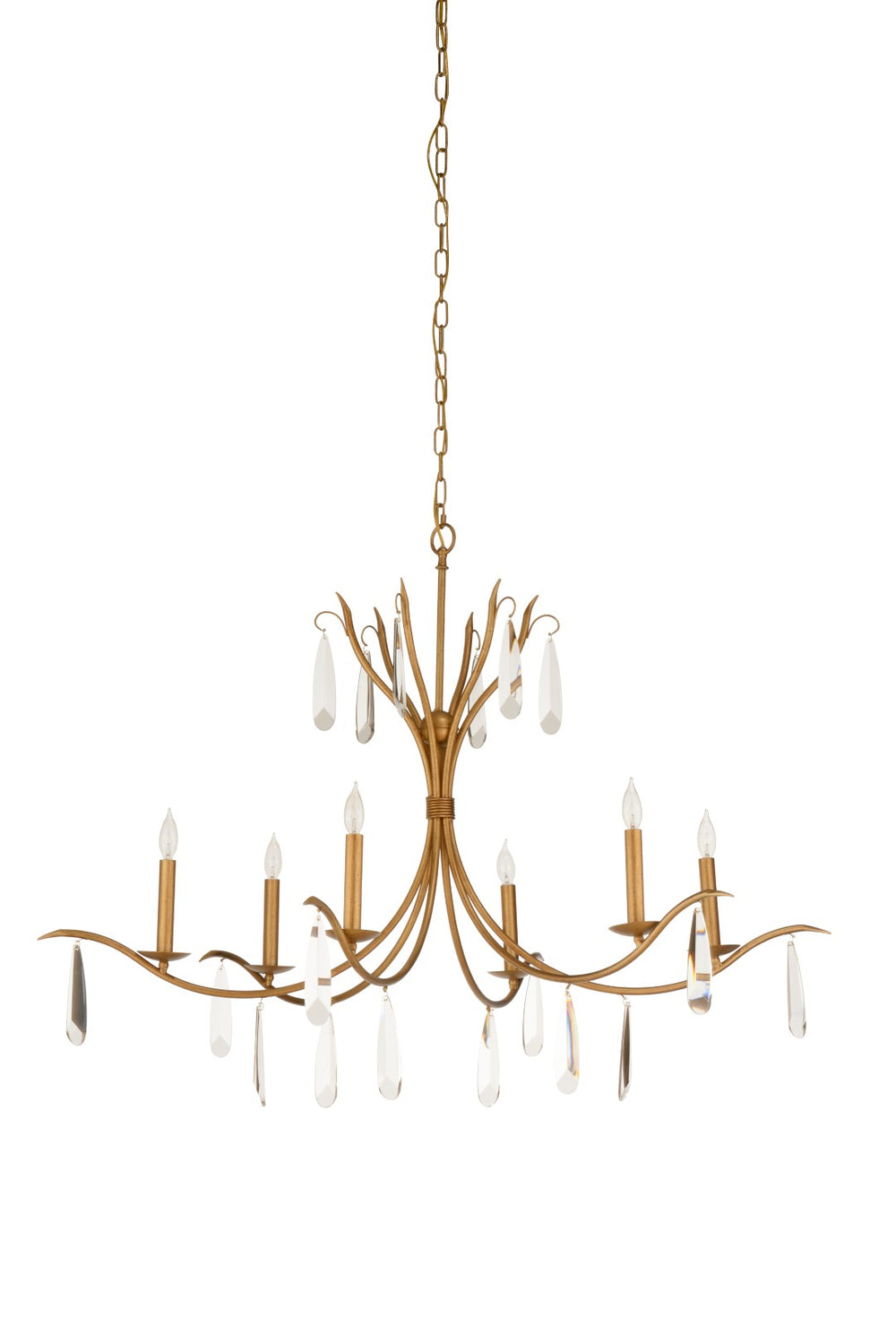 Chelsea House Giulia Italian Chandelier With Antique Gold Frame, 6 Candle Arms & Large Crystal Drops, Luxurious Glow 70058