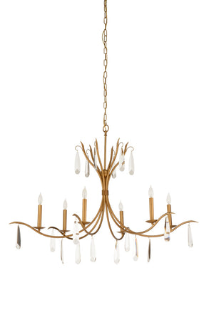 Chelsea House Giulia Italian Chandelier With Antique Gold Frame, 6 Candle Arms & Large Crystal Drops, Luxurious Glow 70058