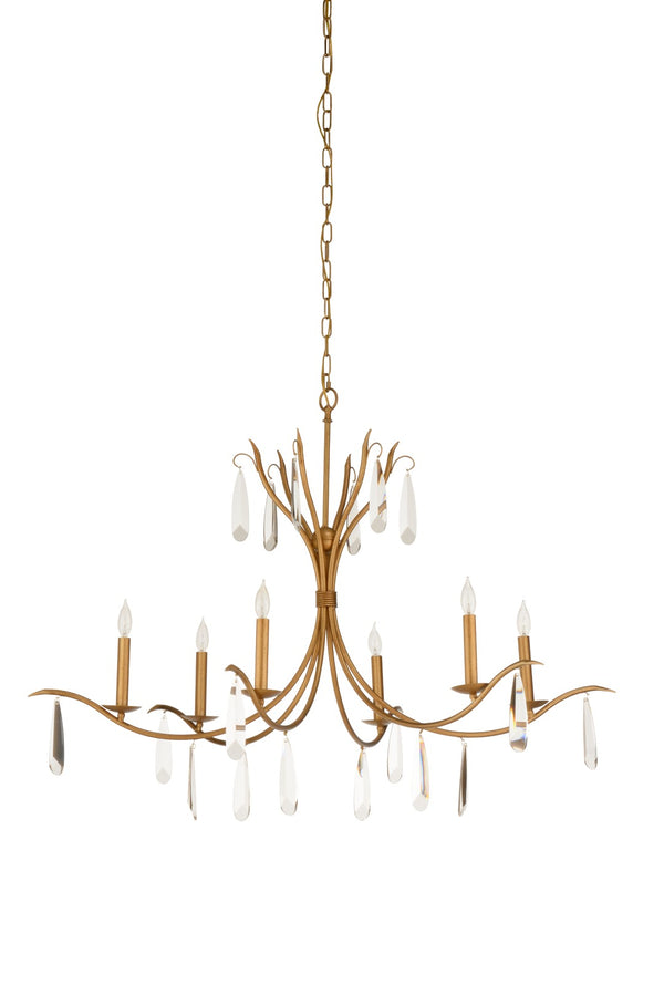 Chelsea House Giulia Italian Chandelier With Antique Gold Frame, 6 Candle Arms & Large Crystal Drops, Luxurious Glow 70058