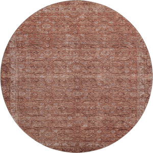 HomeRoots 8' Terra Cotta & Rust Oriental Round Rug - Washable, UV-Protected, Stain-Resistant for Busy Homes 700580