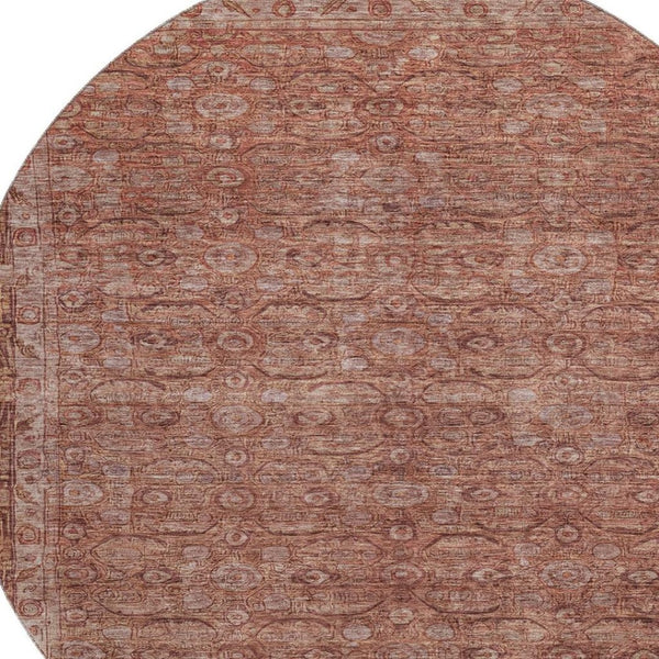 HomeRoots 8' Terra Cotta & Rust Oriental Round Rug - Washable, UV-Protected, Stain-Resistant for Busy Homes 700580