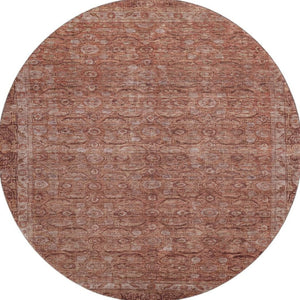 HomeRoots 8' Terra Cotta & Rust Oriental Round Rug - Washable, UV-Protected, Stain-Resistant for Busy Homes 700580