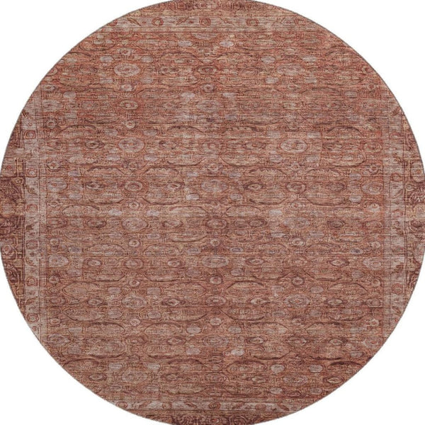HomeRoots 8' Terra Cotta & Rust Oriental Round Rug - Washable, UV-Protected, Stain-Resistant for Busy Homes 700580