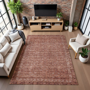 HomeRoots 9' X 12' Terra Cotta & Rust Classic Oriental Washable Area Rug - Stain Resistant & UV Protected 700582