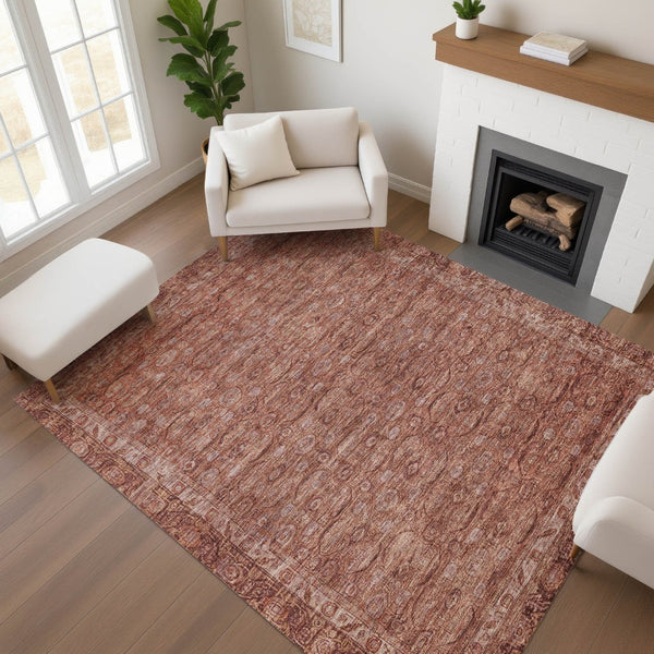 HomeRoots 10' X 14' Terra Cotta & Rust Oriental Area Rug – Washable, Stain-Resistant, UV Protected Beauty! 700583