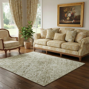 HomeRoots 5' X 8' Beige and Ivory Oriental Washable Area Rug - Stain Resistant, UV Protected & Durable Design 700585