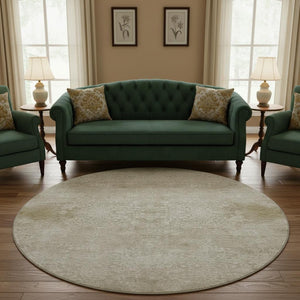 HomeRoots 8' Beige and Ivory Oriental Round Rug – Stain Resistant, UV Protected, Durable & Elegant Design 700586