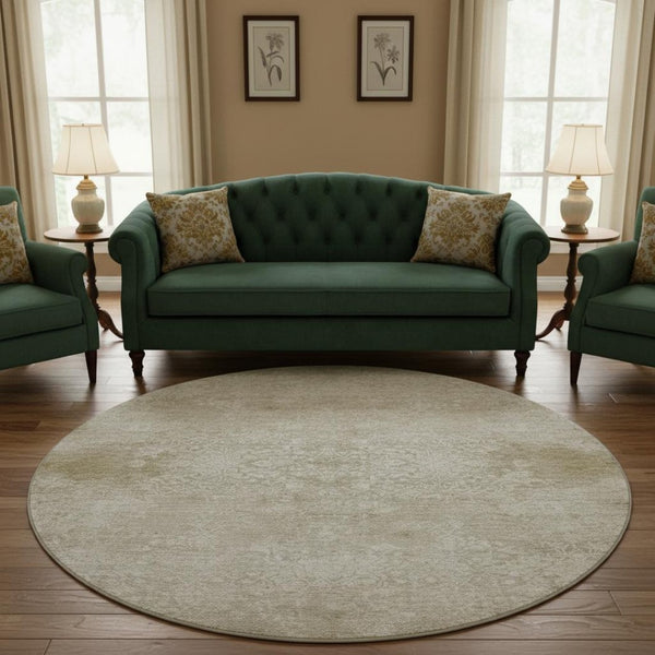 HomeRoots 8' Beige and Ivory Oriental Round Rug – Stain Resistant, UV Protected, Durable & Elegant Design 700586
