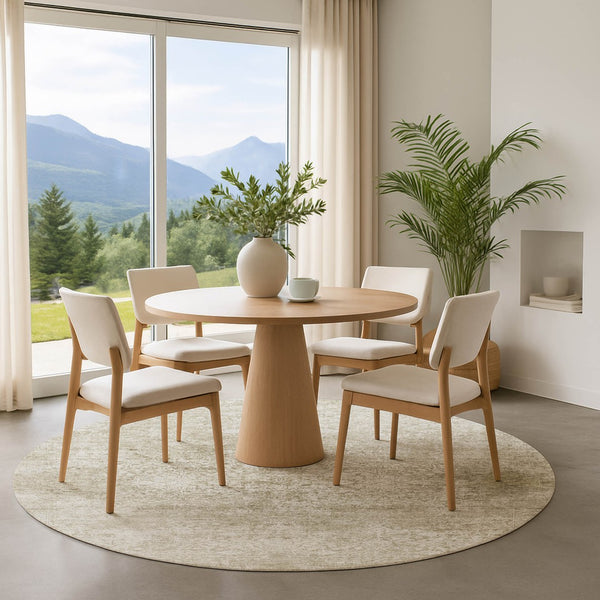 HomeRoots 8' Beige and Ivory Oriental Round Rug – Stain Resistant, UV Protected, Durable & Elegant Design 700586