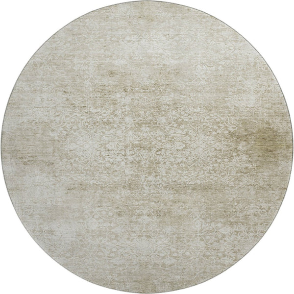 HomeRoots 8' Beige and Ivory Oriental Round Rug – Stain Resistant, UV Protected, Durable & Elegant Design 700586