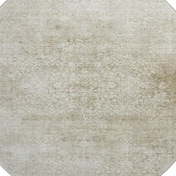 HomeRoots 8' Beige and Ivory Oriental Round Rug – Stain Resistant, UV Protected, Durable & Elegant Design 700586