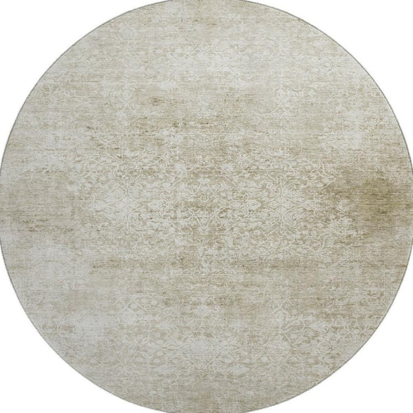 HomeRoots 8' Beige and Ivory Oriental Round Rug – Stain Resistant, UV Protected, Durable & Elegant Design 700586