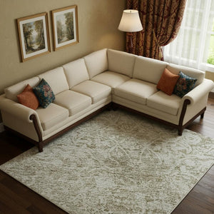 HomeRoots 9' X 12' Beige and Ivory Oriental Washable Area Rug – Durable, UV-Protected, Perfect for Families! 700588