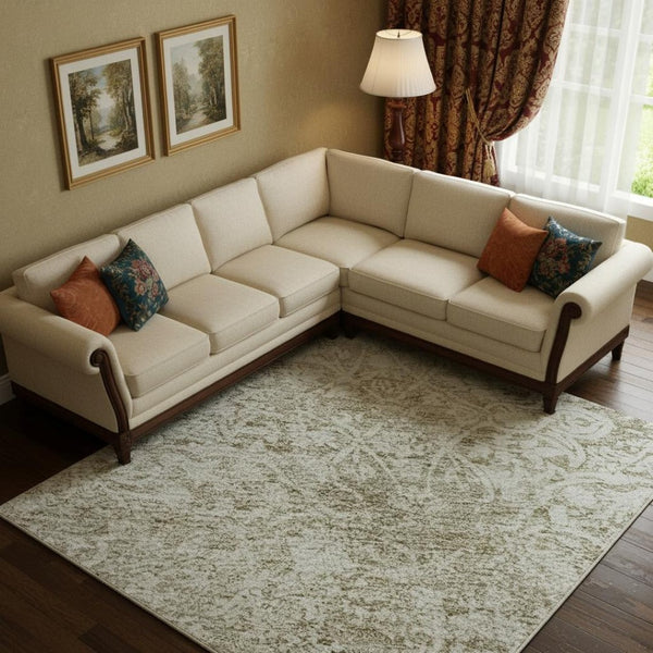 HomeRoots 9' X 12' Beige and Ivory Oriental Washable Area Rug – Durable, UV-Protected, Perfect for Families! 700588
