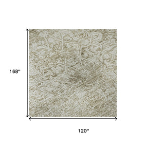 HomeRoots 10' X 14' Beige and Ivory Oriental Area Rug - Washable, UV Protected, Durable for Family Homes 700589