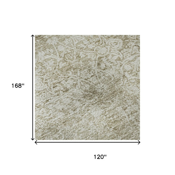 HomeRoots 10' X 14' Beige and Ivory Oriental Area Rug - Washable, UV Protected, Durable for Family Homes 700589