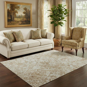 HomeRoots 5' Coral and Ivory Oriental Area Rug - Washable, UV Protected, Stain Resistant for Busy Homes 700591