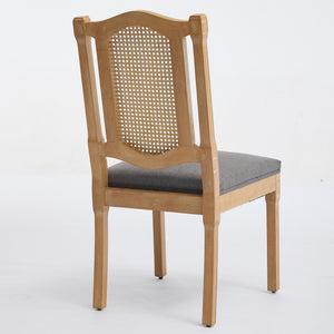 English Elm Full Solid wood rattan-back dining chair with breathable matte linen cushion, high-resilience foam comfort W1143P384365 W1143P384365