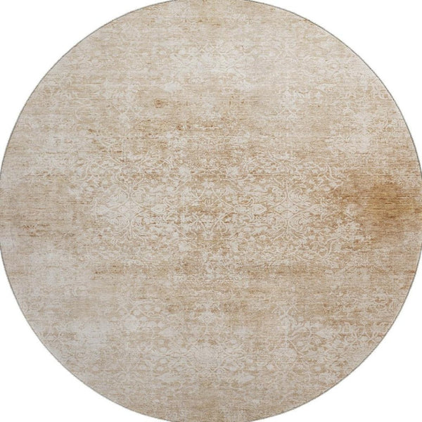 HomeRoots 8' Coral and Ivory Oriental Round Rug - Washable, Stain Resistant, UV Protected for Everyday Use 700592