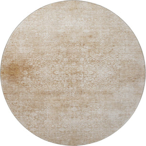 HomeRoots 8' Coral and Ivory Oriental Round Rug - Washable, Stain Resistant, UV Protected for Everyday Use 700592