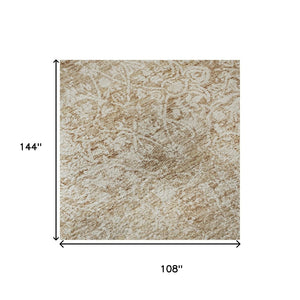 HomeRoots 9' X 12' Coral and Ivory Oriental Rug - Washable, Stain-Resistant, UV-Protected for Every Room 700594