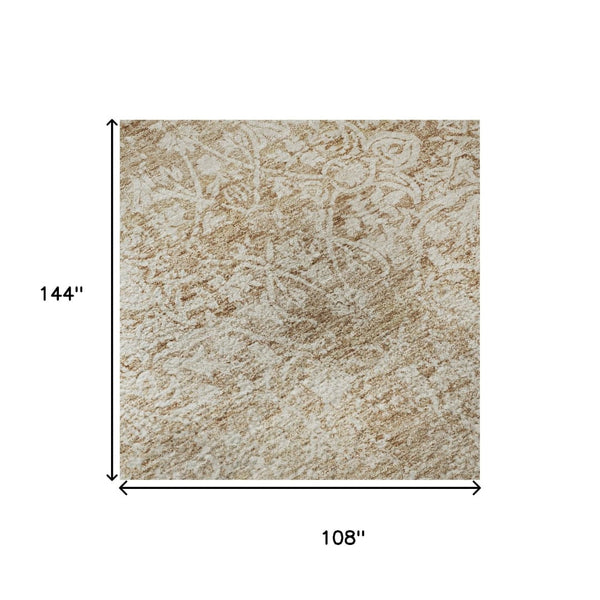 HomeRoots 9' X 12' Coral and Ivory Oriental Rug - Washable, Stain-Resistant, UV-Protected for Every Room 700594