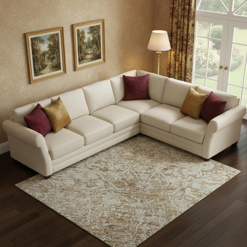HomeRoots 9' X 12' Coral and Ivory Oriental Rug - Washable, Stain-Resistant, UV-Protected for Every Room 700594