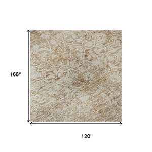 HomeRoots 10' Coral & Ivory Oriental Washable Area Rug - UV Protected, Stain Resistant, Perfect for Kids & Pets 700595