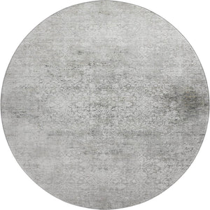 HomeRoots 8' Gray and Ivory Oriental Round Rug - Washable, UV Protected, Stain Resistant for Family Spaces 700598