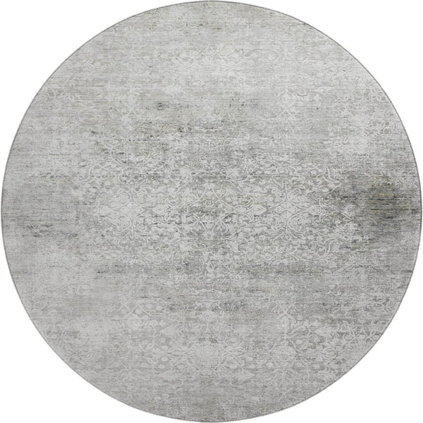 HomeRoots 8' Gray and Ivory Oriental Round Rug - Washable, UV Protected, Stain Resistant for Family Spaces 700598