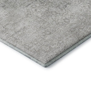 HomeRoots 8' Gray and Ivory Oriental Round Rug - Washable, UV Protected, Stain Resistant for Family Spaces 700598